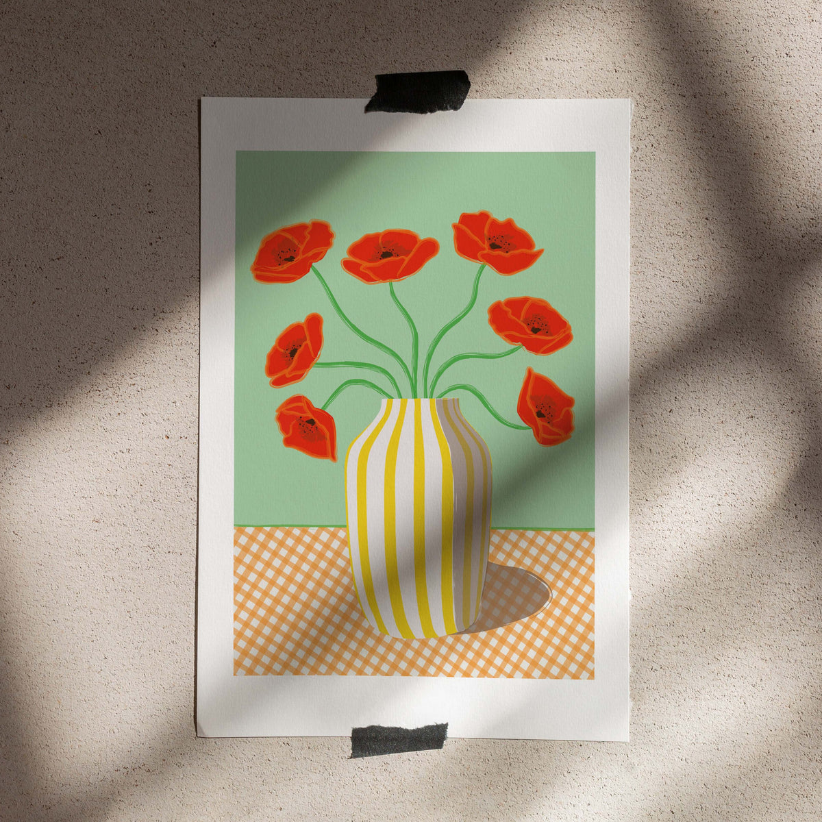 Poster Red Poppies in a yellow vase