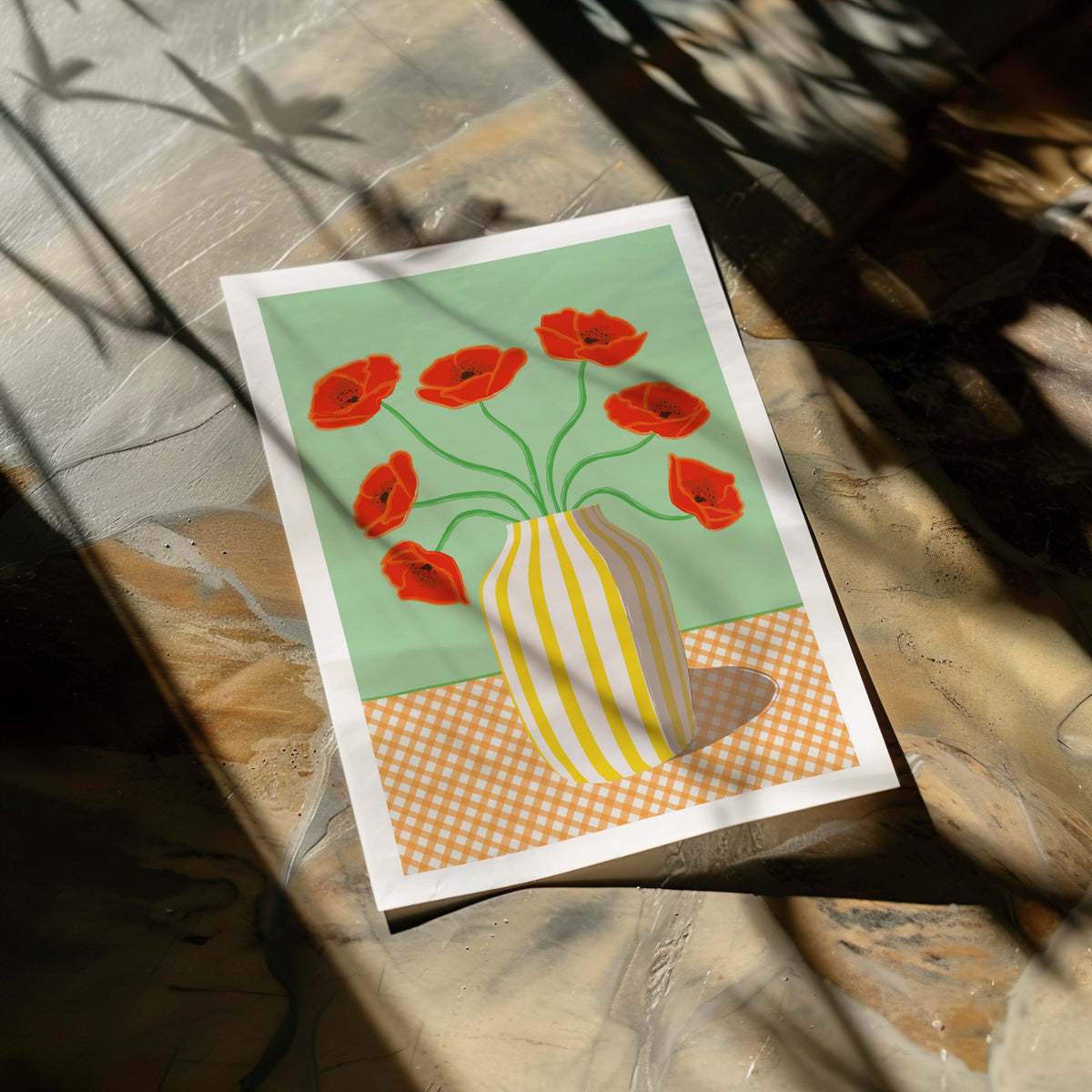 Poster Red Poppies in a yellow vase